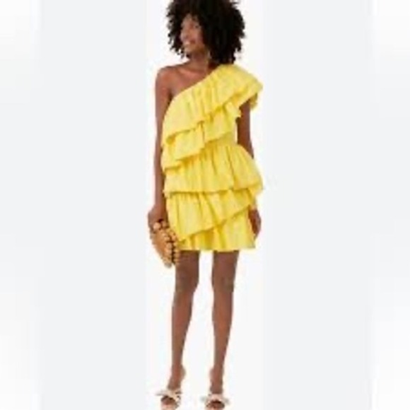 Hyacinth House Dresses & Skirts - One-Shoulder Yellow Ruffle Mini Dress